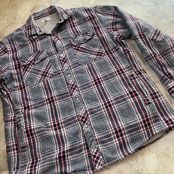 Sonoma Mens Snap Front Plaid Faux Sherpa Lined Jacket - Picture 2 of 7